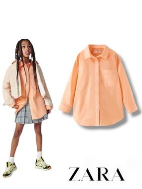 ZARA Kids Orange Poplin Button-Down Shirt NWT Size 8 10